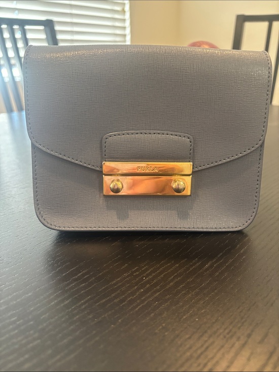 Furla Handbags - Furla Saffiano Leather Crossbody in Light Gray with Gold Plate